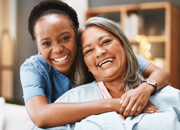 Caregiver spending time with a client at home